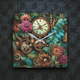 Steampunk Clocks & Gears Wall Clock Quadratische Wanduhr