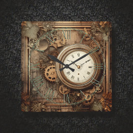 Steampunk Clocks & Gears Wall Clock Quadratische Wanduhr