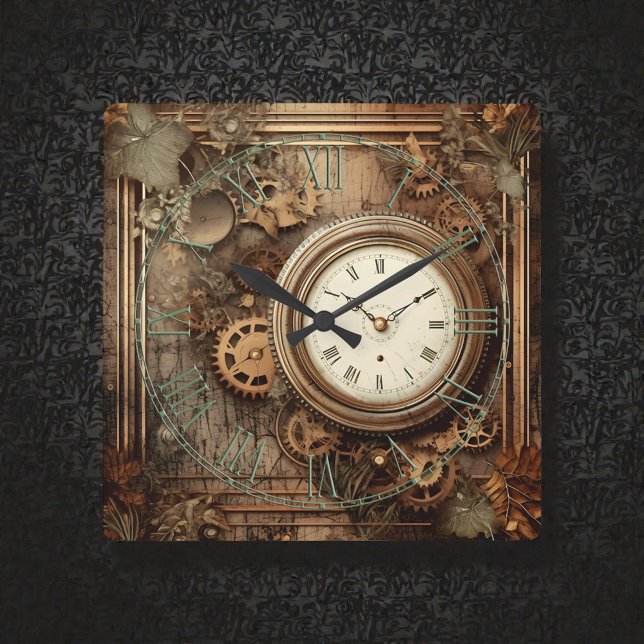 Steampunk Clocks & Gears Wall Clock Quadratische Wanduhr (Von Creator hochgeladen)