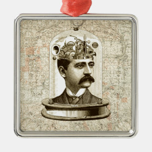 Steampunk clockwork brain head in jar ornament aus metall