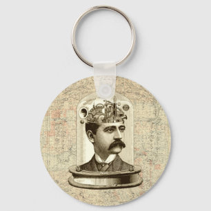 Steampunk clockwork brain head in jar schlüsselanhänger