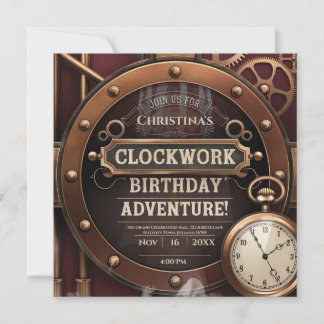 Steampunk Clockwork Vintag Geburtstagsparty Einladung