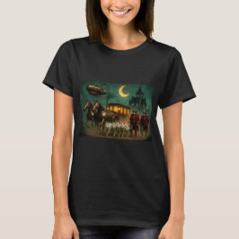 Steampunk Coach With Coachmen and White Wolves  T-Shirt