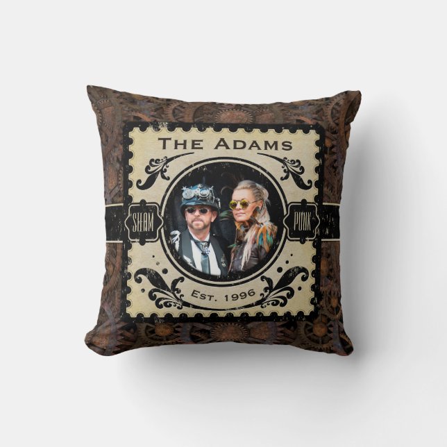Steampunk Cogs Brown Viktorianischer Jahrestag Kissen (Vorderseite)