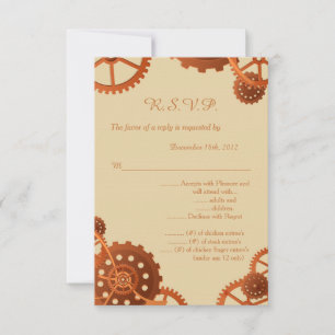 Steampunk Cogs Gears Wedding 3.5x5 R.S.V.P. Antwor Einladung