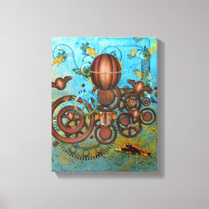 Steampunk Collage Aqua & Copper Canvas Print Leinwanddruck
