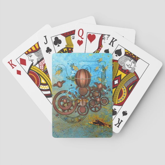 Steampunk Collage Aqua Kupfer Playing Cards Spielkarten (Rückseite)