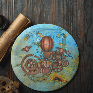Steampunk Collage Aqua Kupferpapier Teller