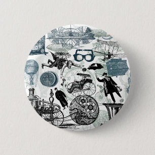 Steampunk Collage Colorized Button