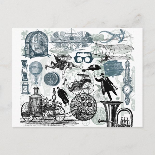 Steampunk Collage Colorized Postkarte (Vorderseite)