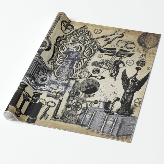 Steampunk-Collage-Geschenkpapier Geschenkpapier (Ungerollt)