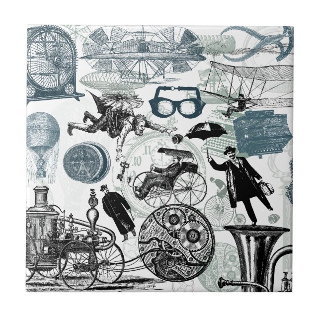 Steampunk Collage koloriert Fliese (Vorderseite)