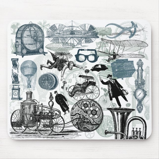 Steampunk Collage koloriert Mousepad (Vorne)
