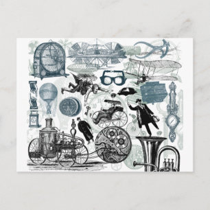 Steampunk-Collage koloriert Postkarte