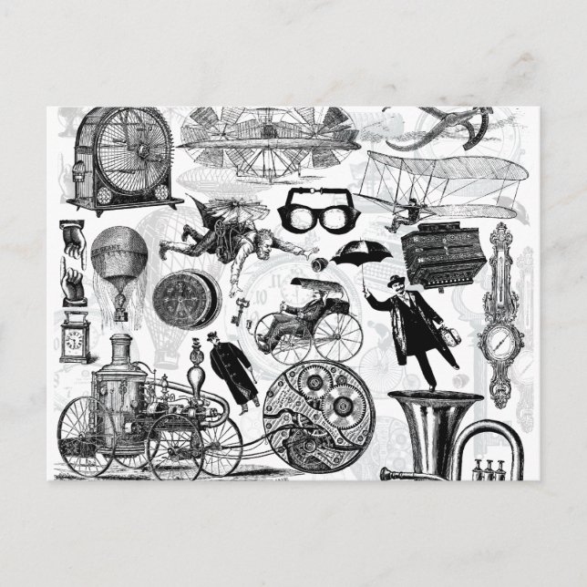 Steampunk Collage Nummer 2 Postkarte (Vorderseite)
