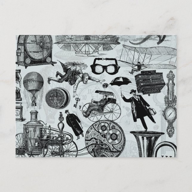 Steampunk Collage Nummer 2 Postkarte (Vorderseite)
