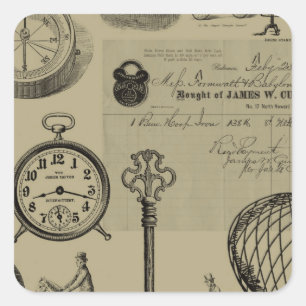 Steampunk Collage Quadratischer Aufkleber