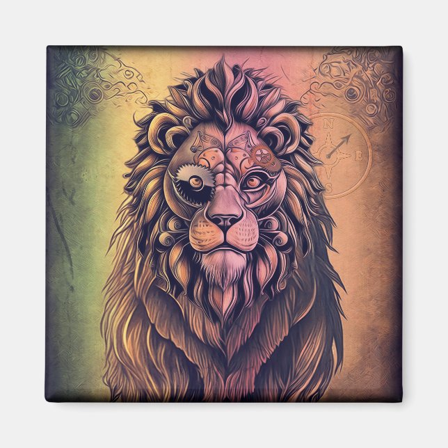 Steampunk Color Gradient Rustikale Lion Magnet (Vorne)