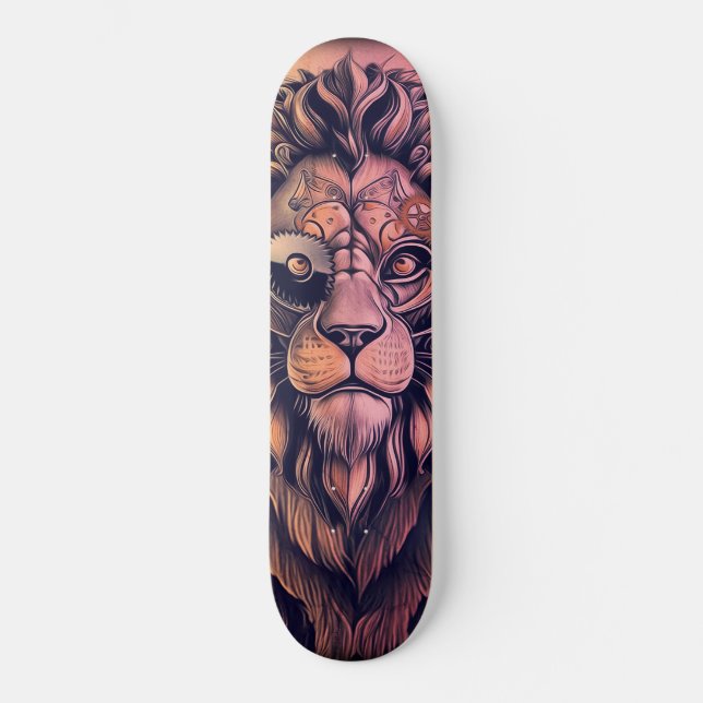 Steampunk Color Gradient Rustikale Lion Skateboard (Vorderseite)