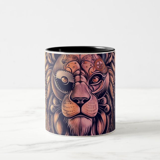 Steampunk Color Gradient Rustikale Lion Zweifarbige Tasse (Mittel)