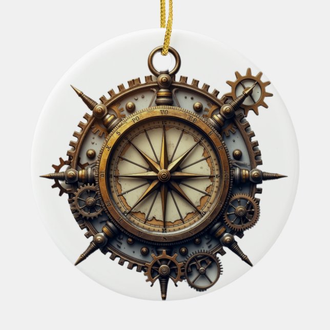 Steampunk Compass Keramik Ornament (Vorne)