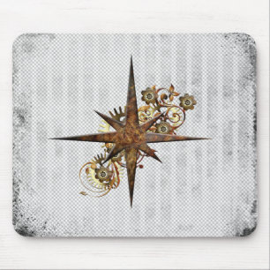 Steampunk Compass Star Grunge Mousepad