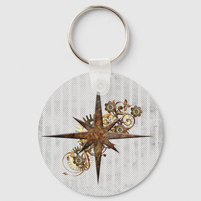 Steampunk Compass Star Grunge Schlüsselanhänger (Vorderseite)
