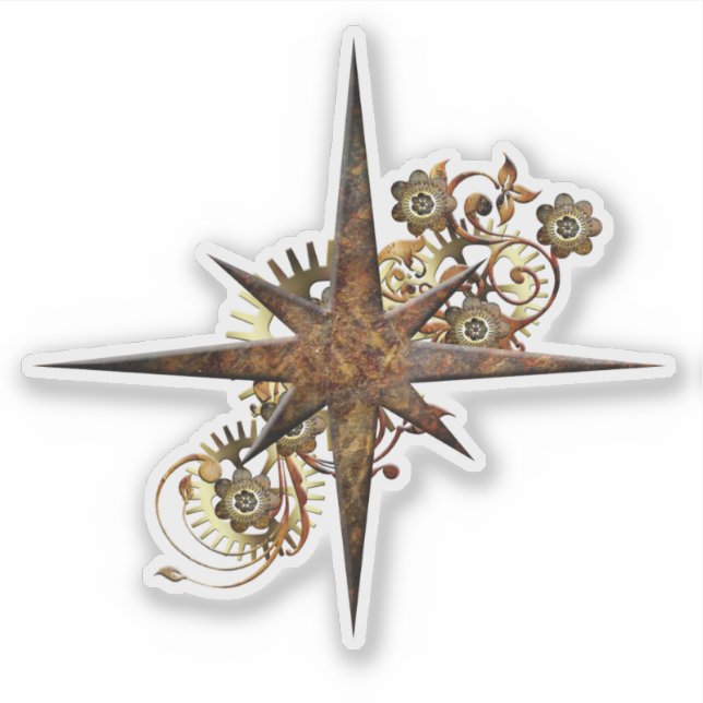 Steampunk Compass Star Transparent Aufkleber (Vorderseite)