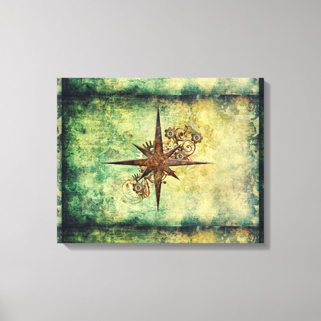 Steampunk Compass Star Wrapped Canvas Leinwanddruck (Vorderseite)