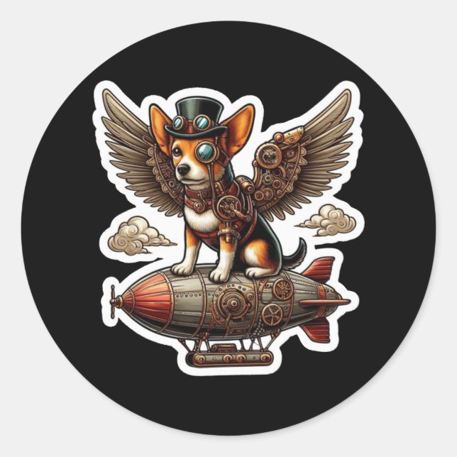 Steampunk Corgi Adventure Sticker - Whimsical Flyi (Vorderseite)