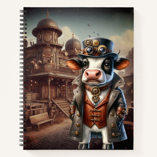 Steampunk Cow Spiral Notebook Notizbuch (Vorderseite)