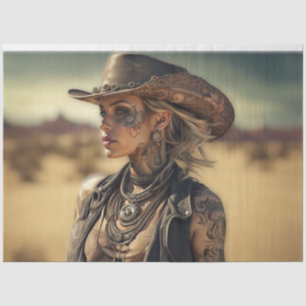 Steampunk Cowgirl Decoupage Paper   Western Seidenpapier
