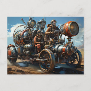 Steampunk Cross Country Car Rennen Postkarte