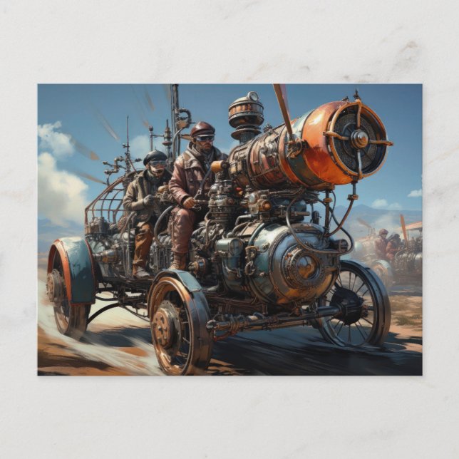 Steampunk Cross Country Car Rennen Postkarte (Vorderseite)