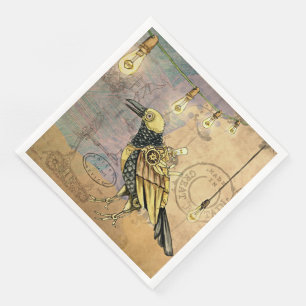 Steampunk Crow Cocktail Napkins Serviette