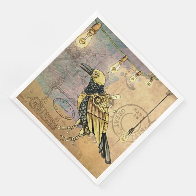 Steampunk Crow Cocktail Napkins Serviette (Ecke)