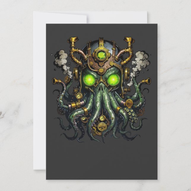 Steampunk-Cthulhu-Monster  Einladung (Vorderseite)