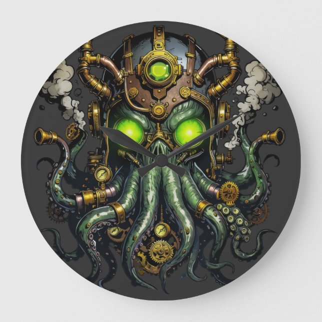 Steampunk-Cthulhu-Monster  Große Wanduhr (Vorderseite)
