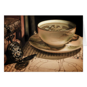 Steampunk Cup of Coffee on Saucer mit Pocket Watch