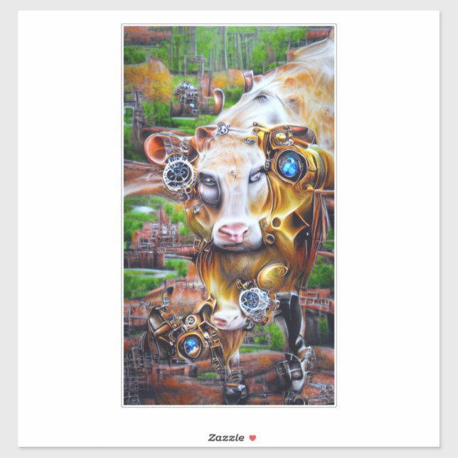 Steampunk Cyber Cow Aufkleber (Blatt)