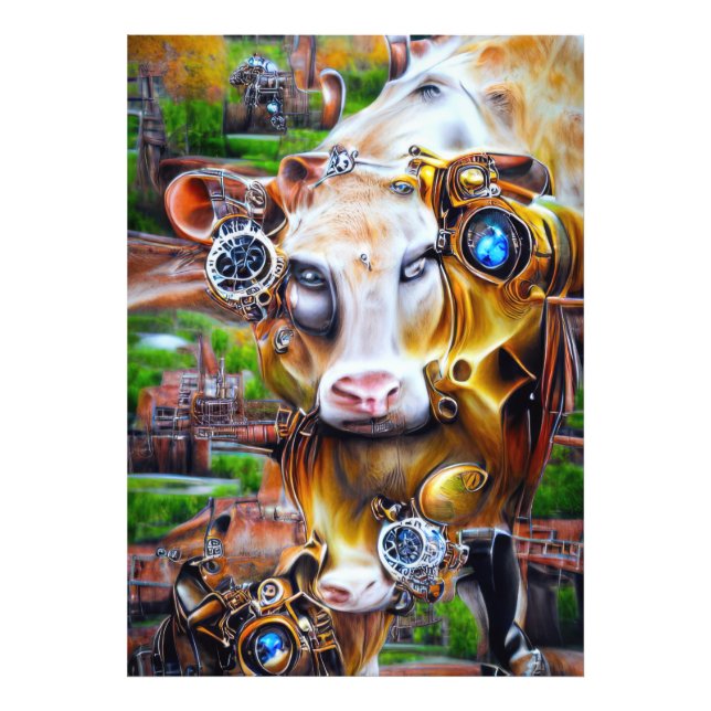 Steampunk Cyber Cow Fotodruck (Vorne)