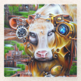 Steampunk Cyber Cow Glasuntersetzer