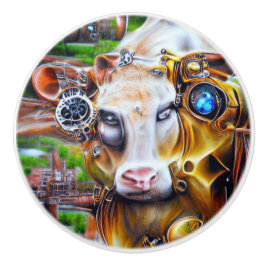 Steampunk Cyber Cow Keramikknauf