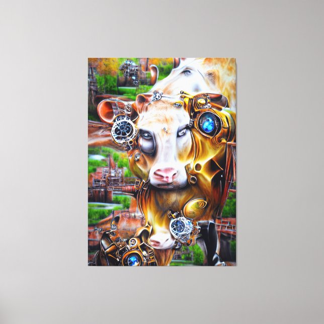 Steampunk Cyber Cow Leinwanddruck (Vorderseite)