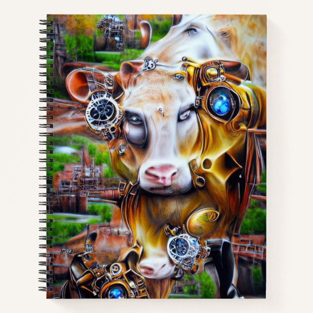 Steampunk Cyber Cow Notizbuch (Vorderseite)
