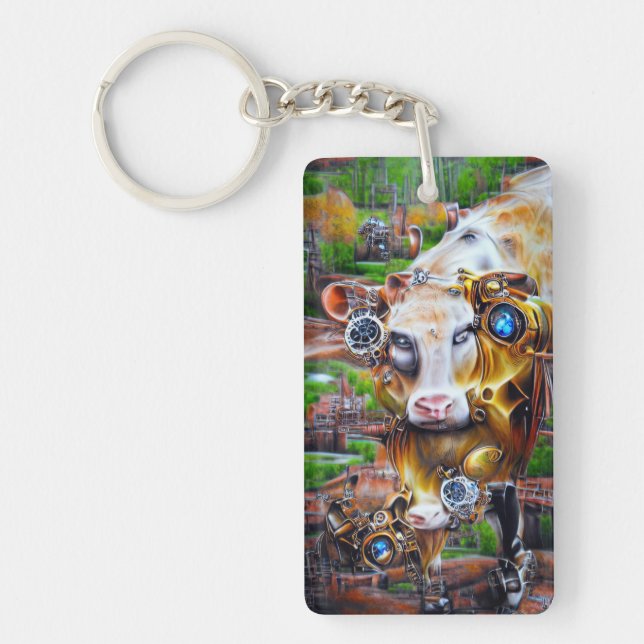 Steampunk Cyber Cow Schlüsselanhänger (Vorderseite)
