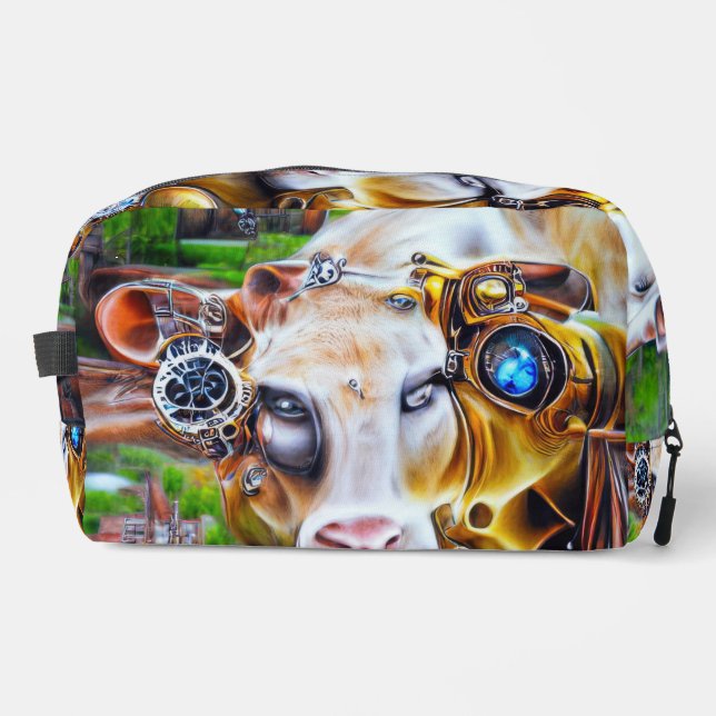 Steampunk Cyber Cow Waschbeutel (Vorderseite)