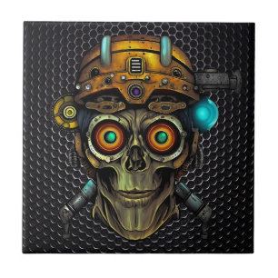 Steampunk-Cyborg-Schädel Keramikfliese