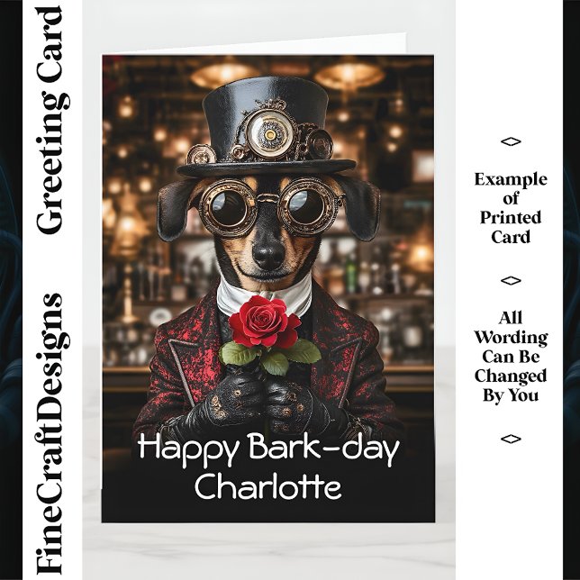 Steampunk Dackel Hund + Rose AH10 Geburtstag Karte (Von Creator hochgeladen)