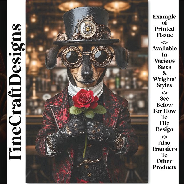 Steampunk Dackel Hund + Rote Rose AH1O Decoupage Seidenpapier (Von Creator hochgeladen)